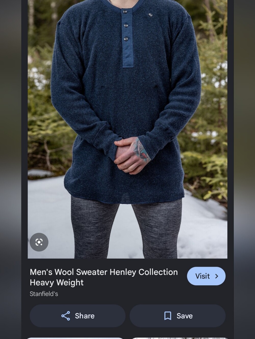 Men's Navy Wool Henley Sweater - Classic Heavyweight